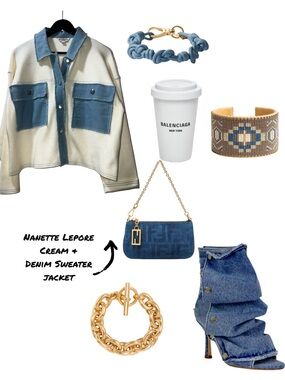 Nanette Lepore Cream & Denim Sweatshirt Jacket